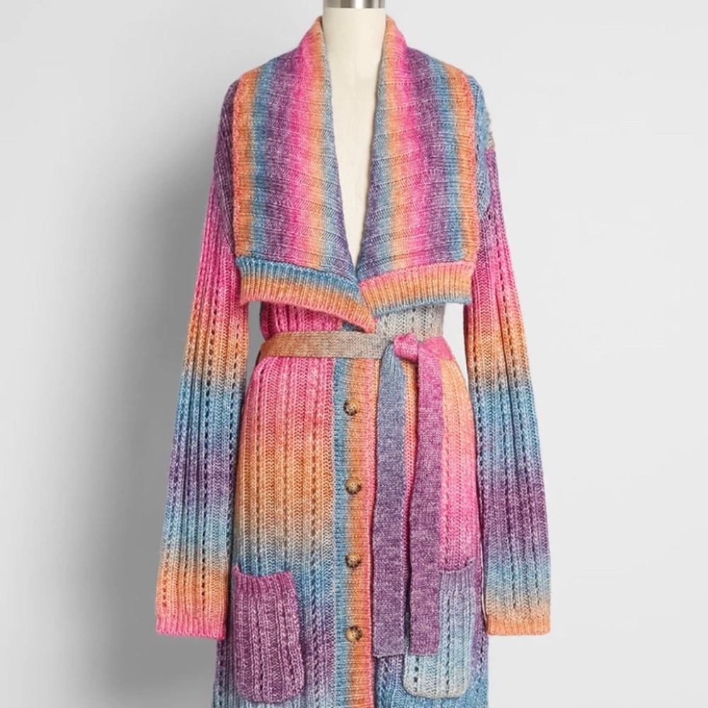 MODCLOTH The Last Summer Sunset Longline Cardigan Size LARGE NWOT Rainbow